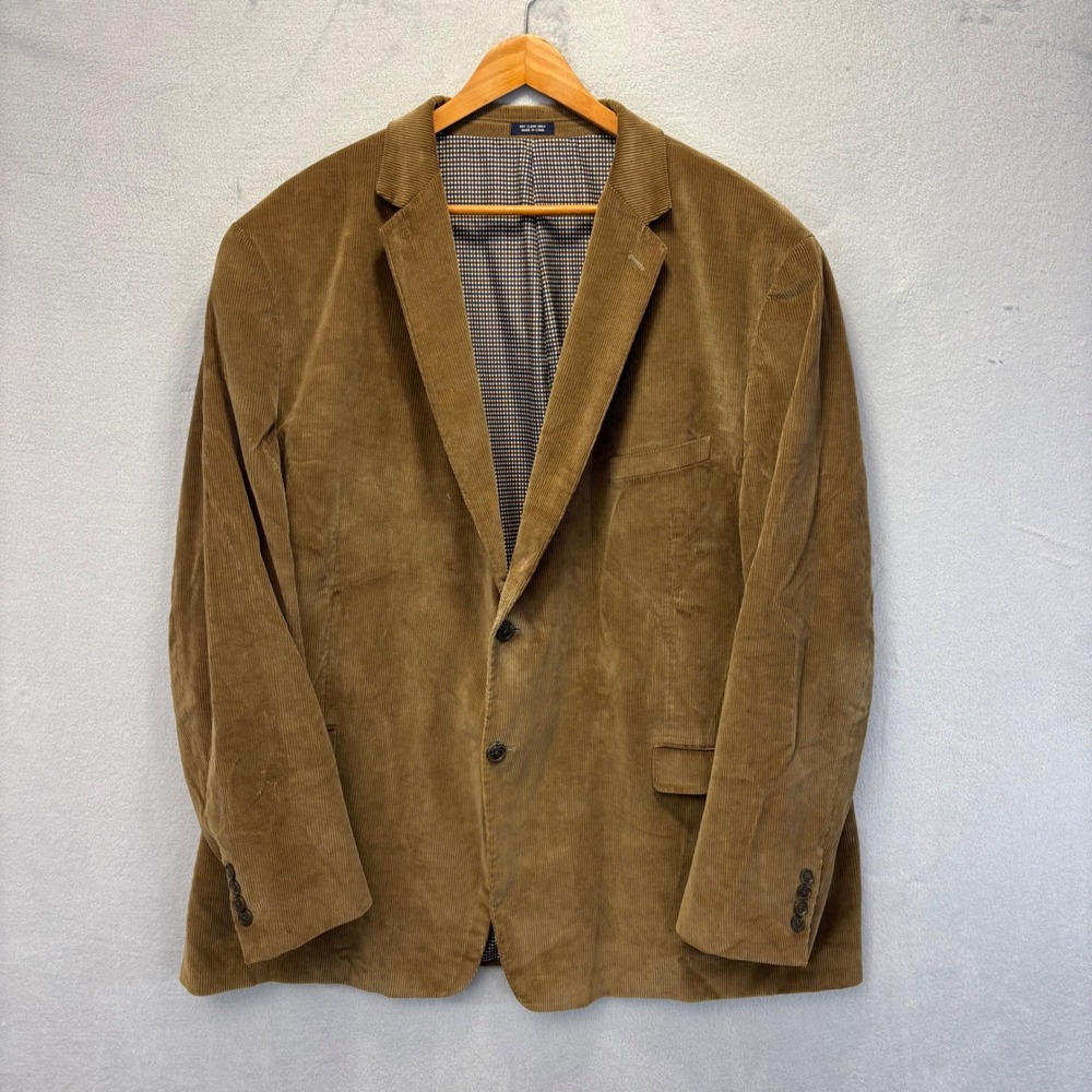 Saddlebred Corduroy Blazer Sport Coat Mens 54L Tan Academia Gingham Lined Blazer